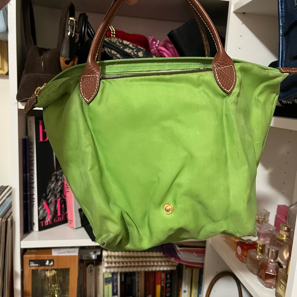 Long champ le pilage Green Tote Bag with Brown Accents - Picture 6 of 7